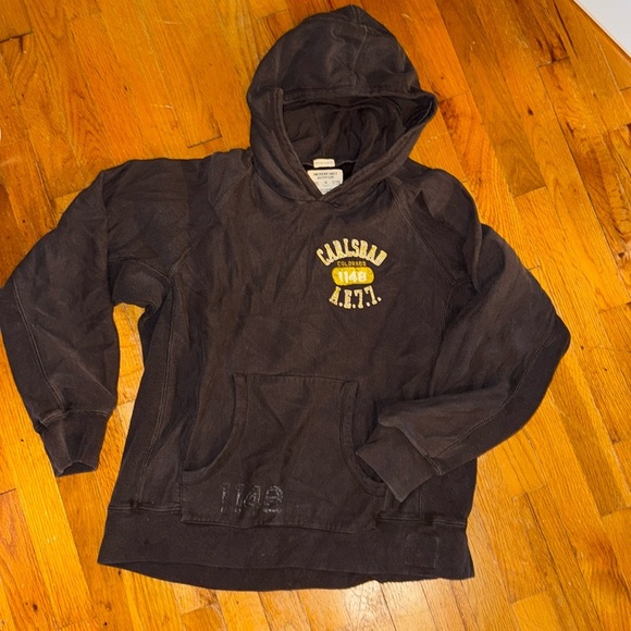 VTG Y2K Men American Eagle AE AEO faded boxy varsity type reverse weave hoodie L - Picture 1 of 8